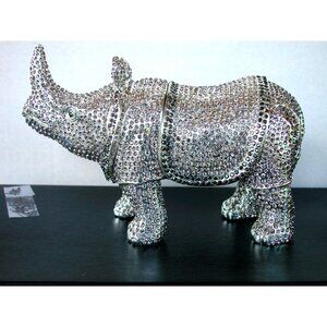 Keren Kopel Rhinoceros Trinket Box, Silver Austrian Crystals #027-250